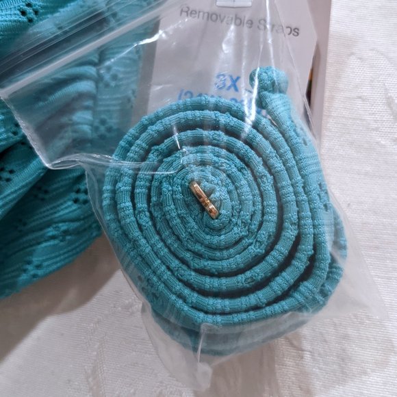 Ruffle High Waist Eyelet Twist Bandeau Two Piece Swim Suit Set 3X Turquoise - Picture 6 of 7